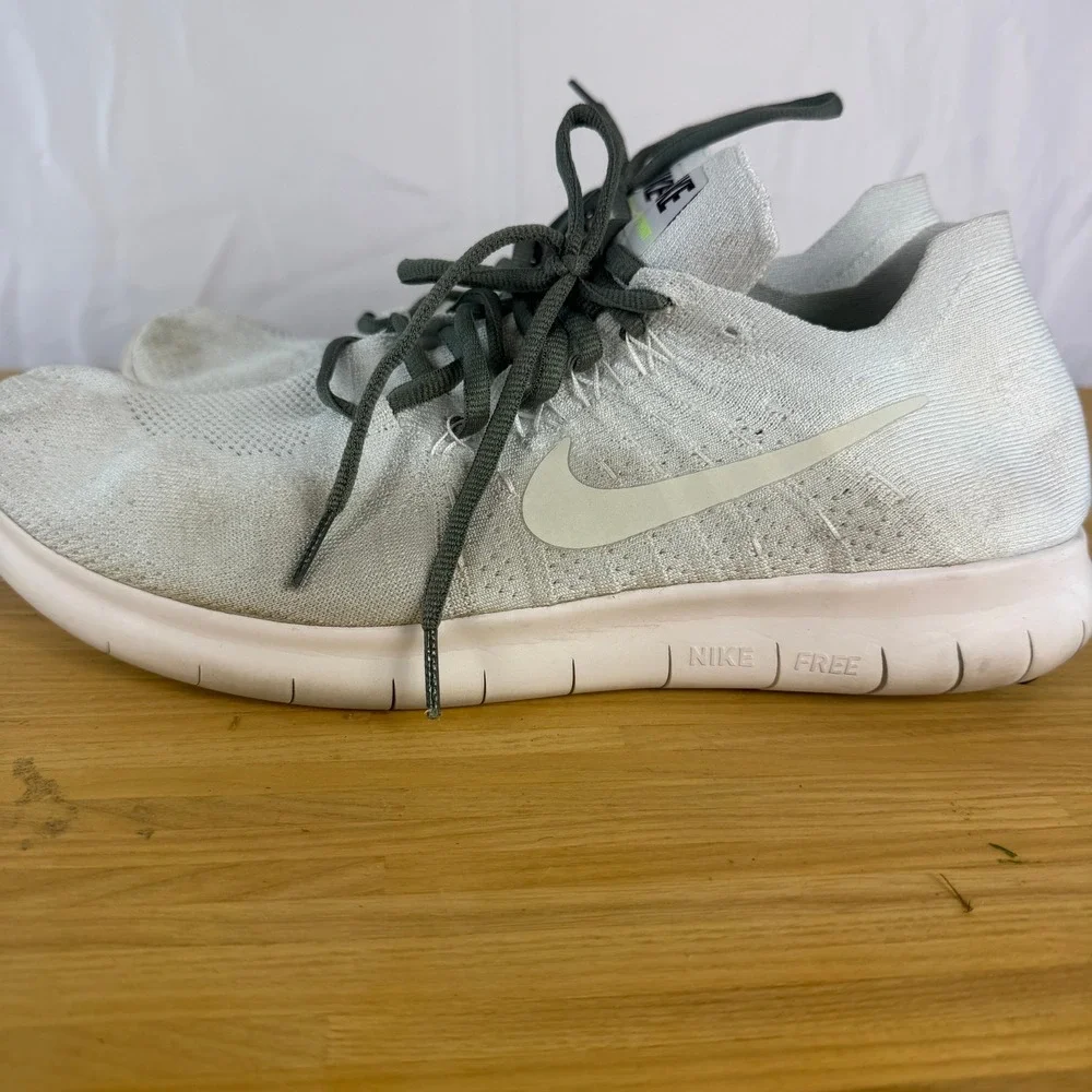 Nike Free RN Flyknit 2017 Running Shoes Mens Size 12 White Pure Platinum Grey